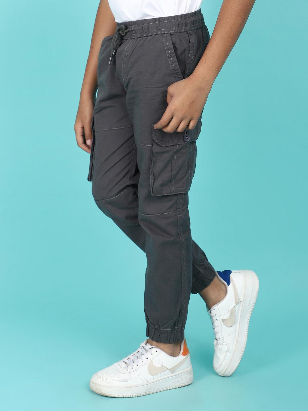 grey cotton solid cargo pants - 21349445 - Standard Image - 1