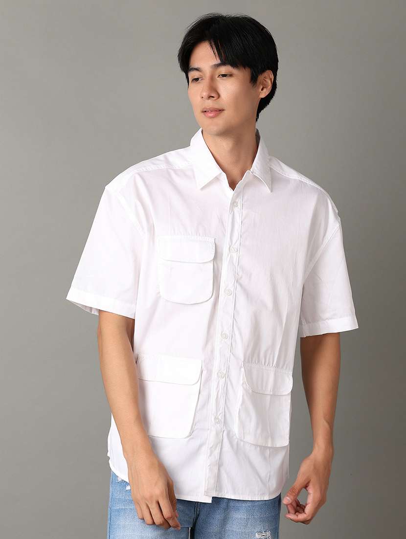men short sleeves solid casual shirt