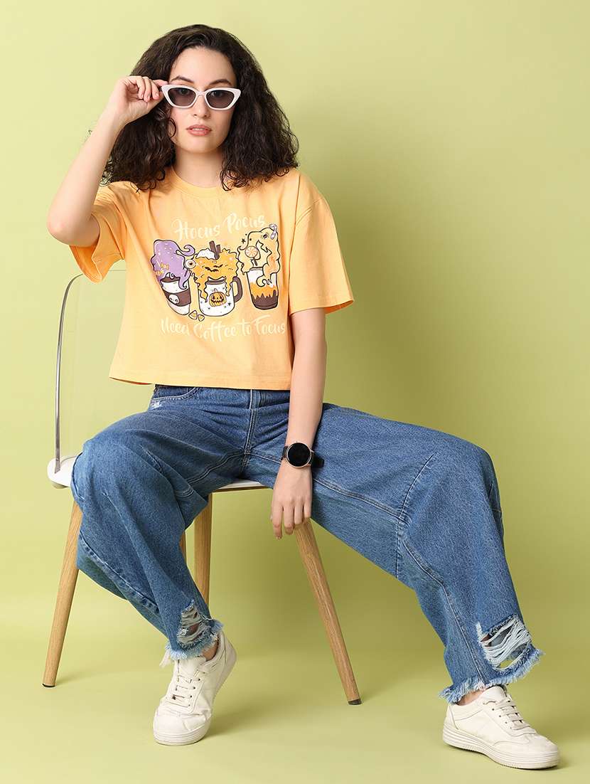 women peach printed crop t-shirt - 21349614 -  Standard Image - 4