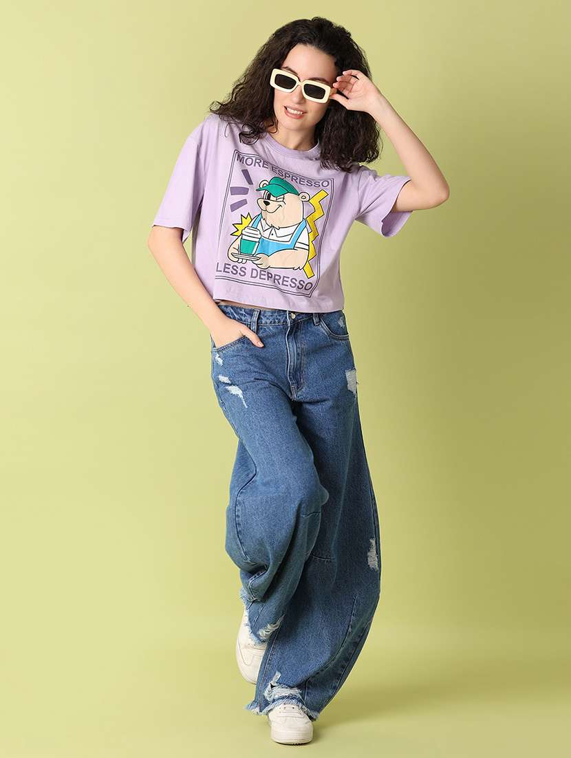 women lavender printed crop t-shirt - 21349615 -  Standard Image - 4