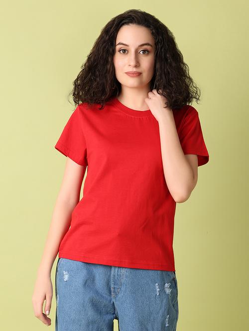women red solids regular t-shirt - 21349724 - Standard Image - 0