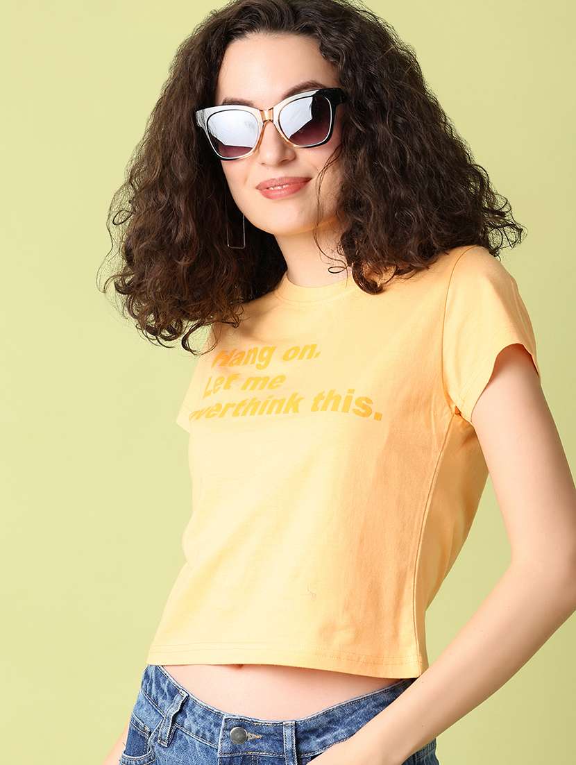 women peach typography print crop t-shirt - 21349728 -  Standard Image - 1