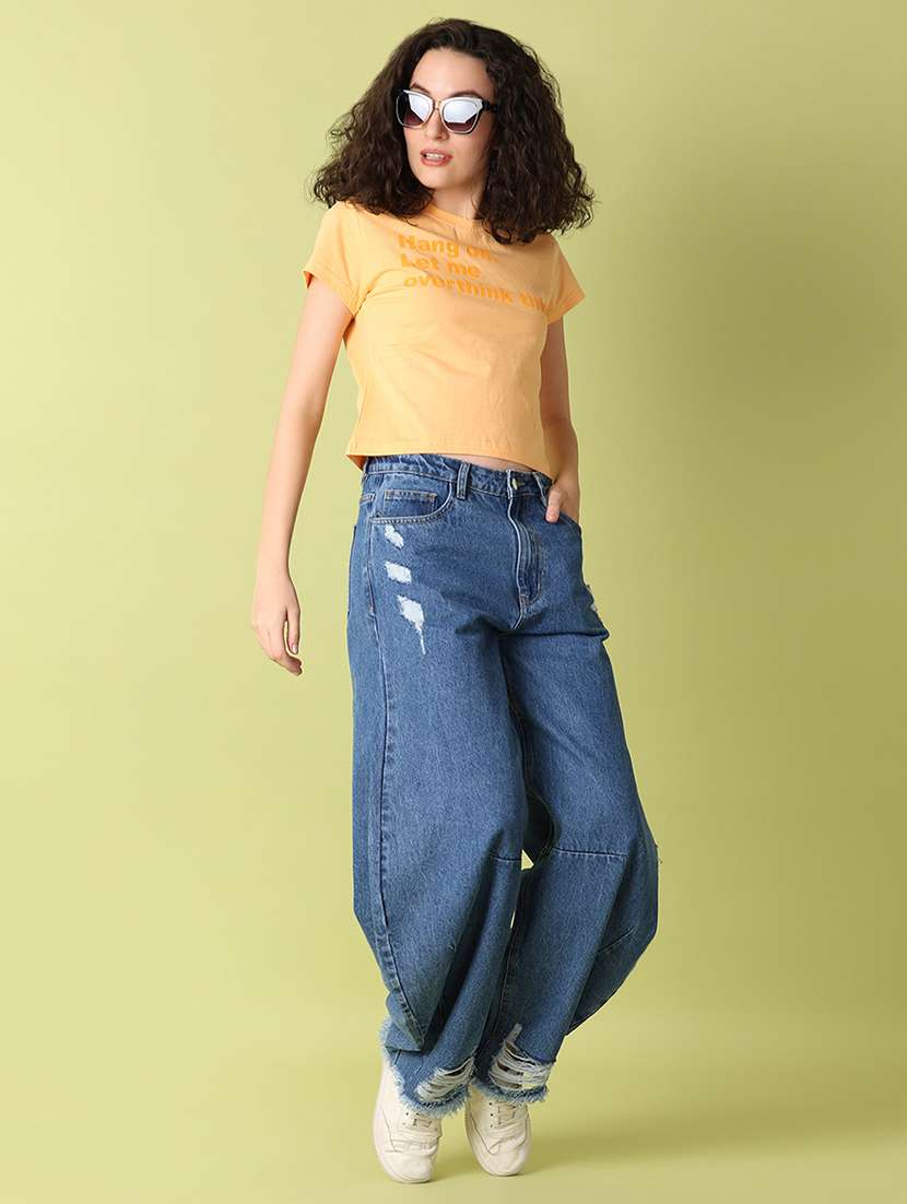 women peach typography print crop t-shirt - 21349728 -  Standard Image - 4