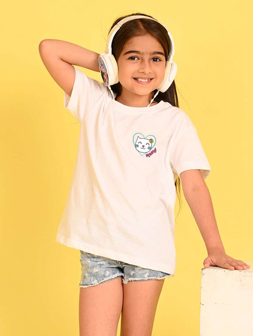 girls round neck printed tee - 21349894 - Standard Image - 1