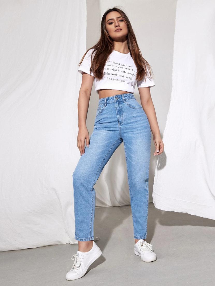 light blue high rise full length denim jean - 21350190 - Standard Image - 4