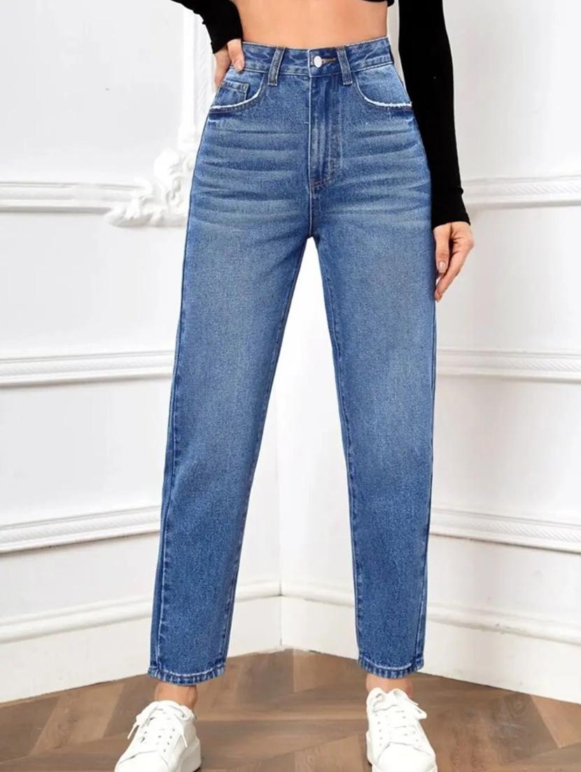 women solid high rise mom fit jean