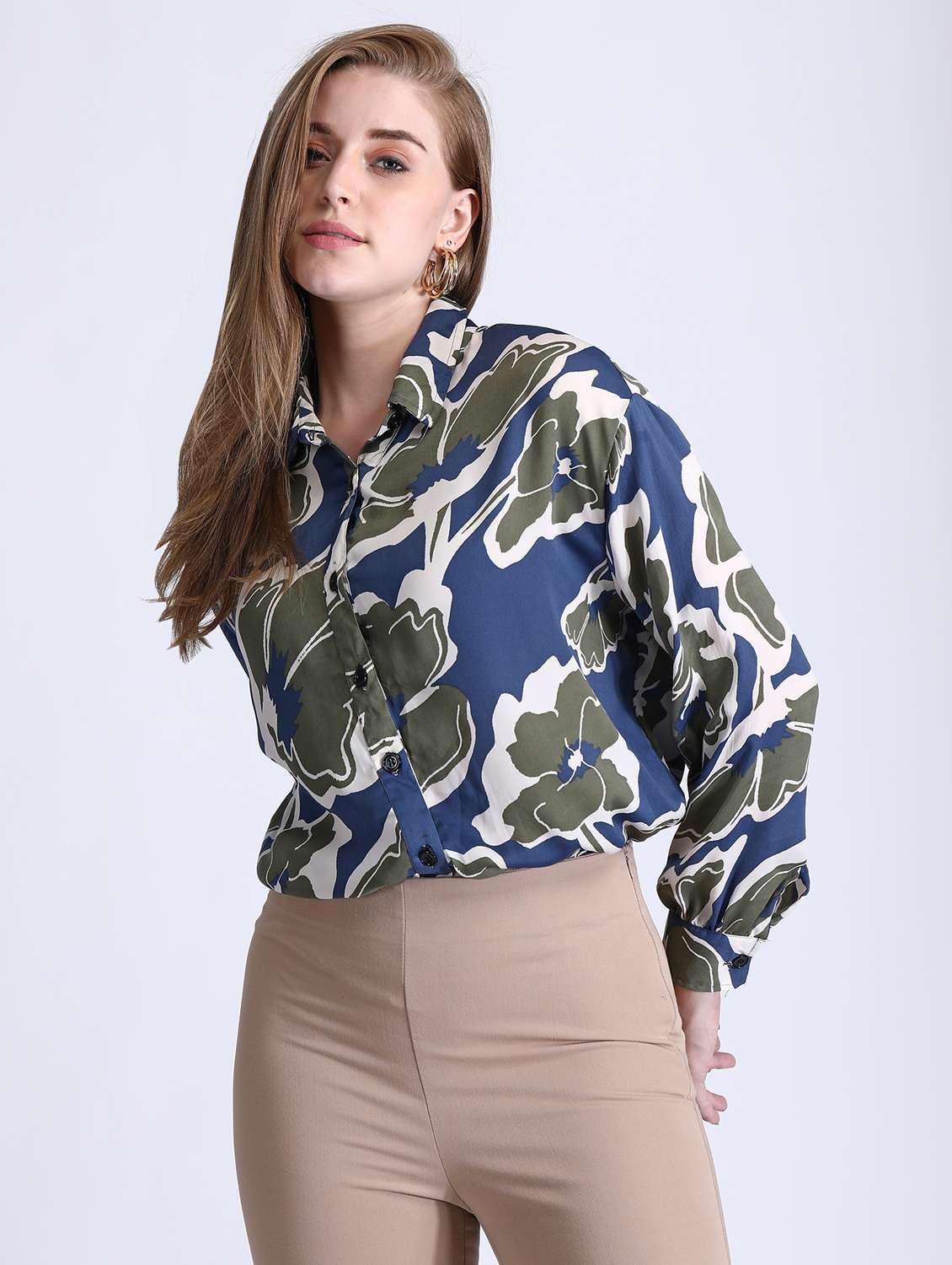 navy blue floral printed regular shirt - 21350220 -  Standard Image - 1