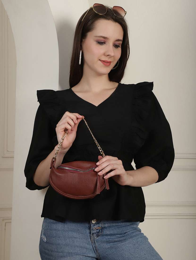 women solid ruffled detailed peplum top