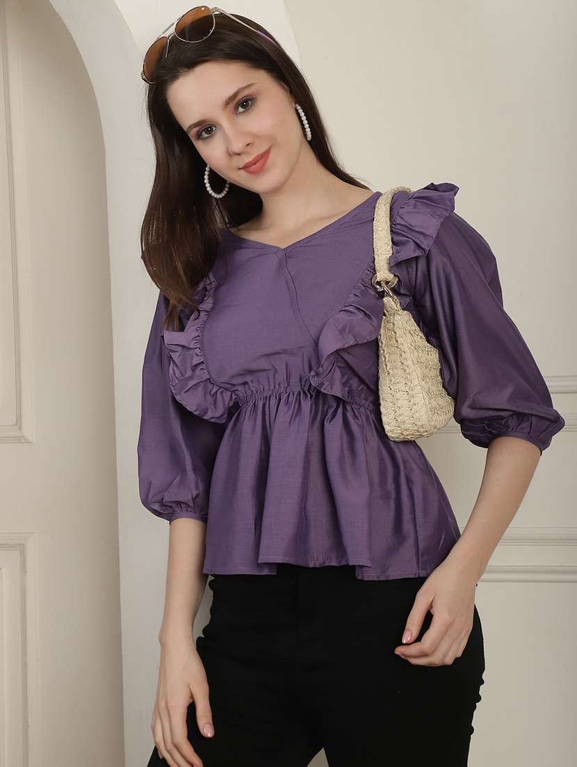 women solid ruffled detailed peplum top