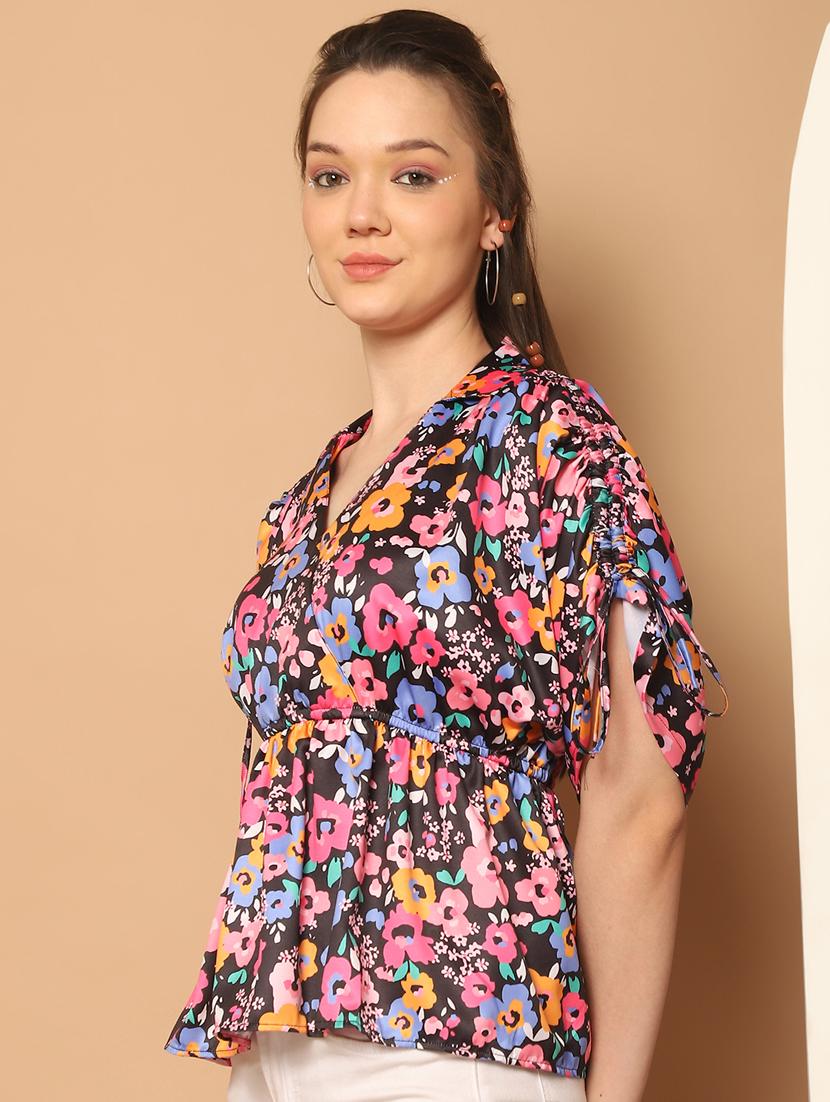 women printed collared peplum top - 21350523 - Standard Image - 1