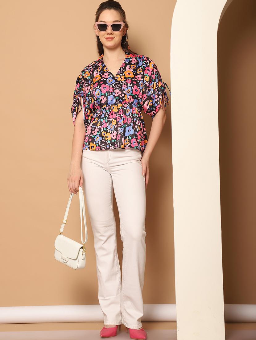 women printed collared peplum top - 21350523 - Standard Image - 4