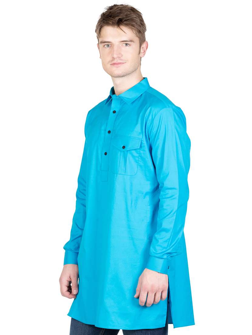 men shirt collar neck solid short kurta