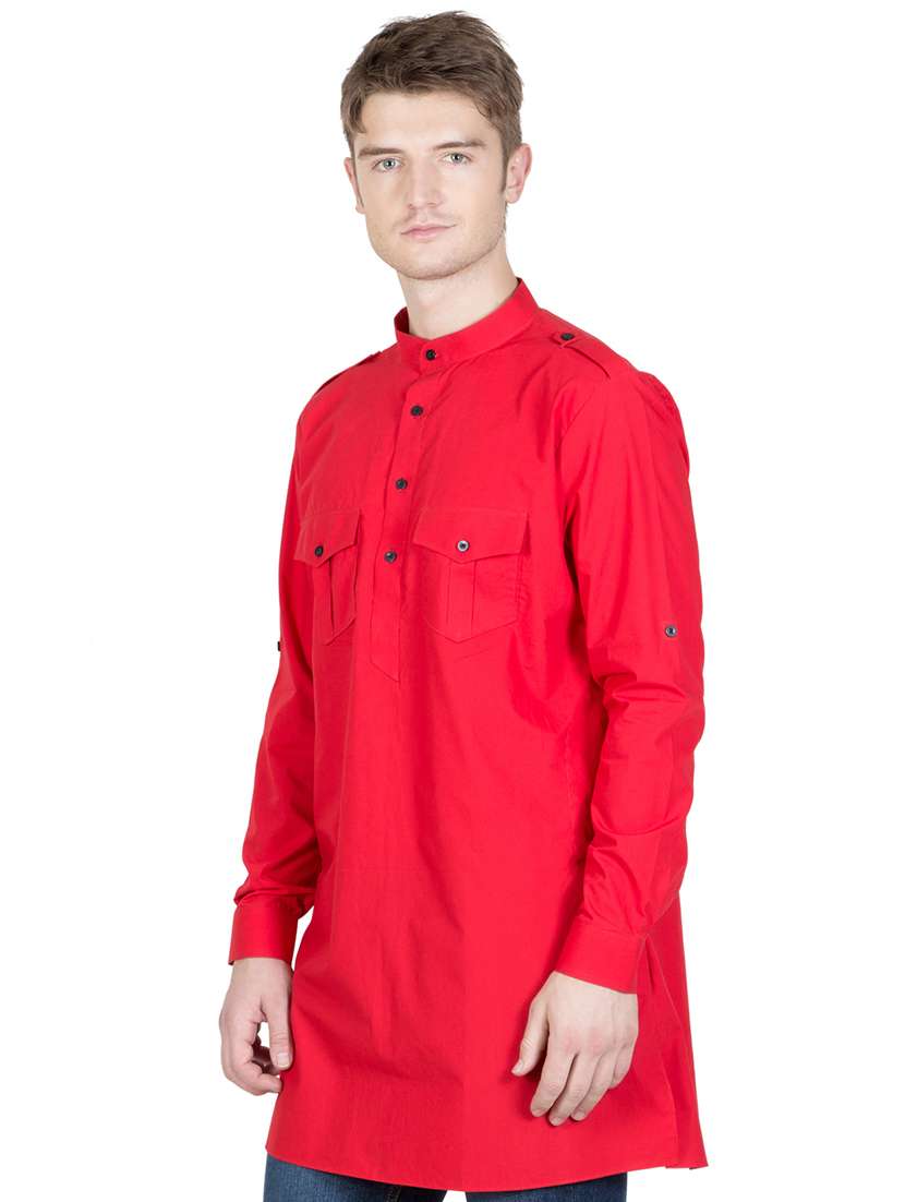 men mandarin neck solid short kurta
