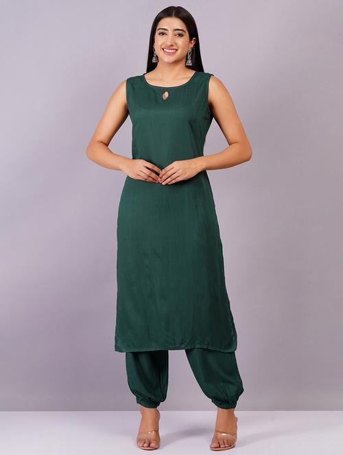 women solid sleeveless kurta salwar set - 21350556 -  Standard Image - 0