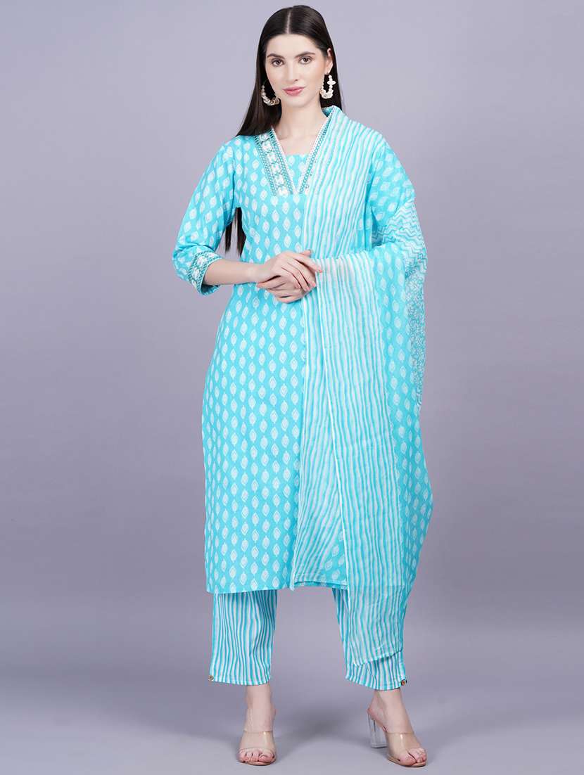women three quarter sleeve kurta pant with dupatta set