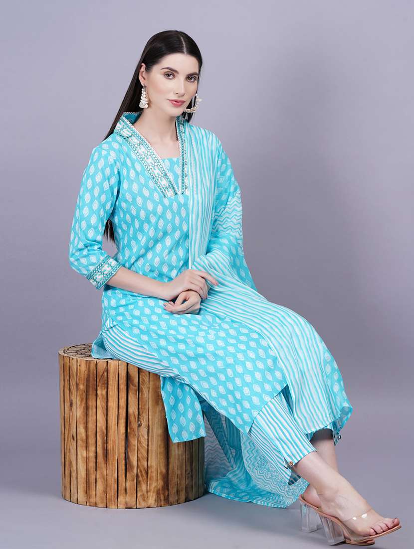 women three quarter sleeve kurta pant with dupatta set - 21350604 - Standard Image - 6