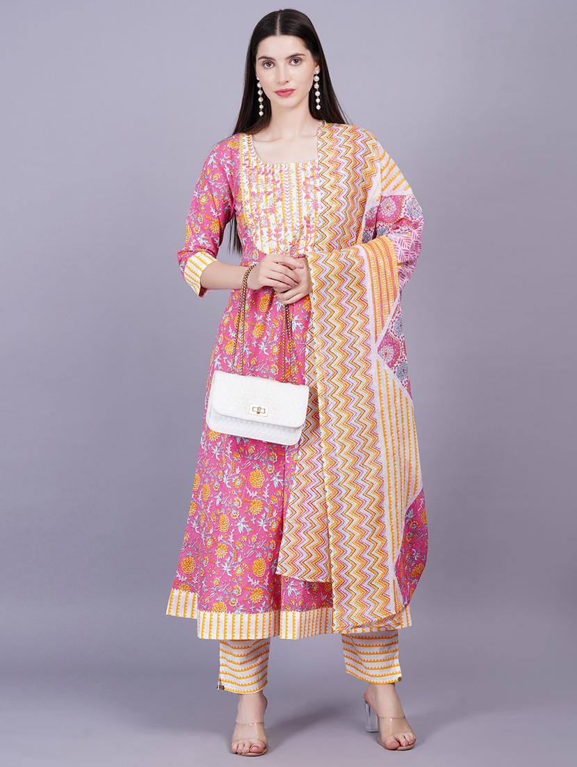 women three quarter sleeve kurta pant with dupatta set - 21350609 - Standard Image - 6
