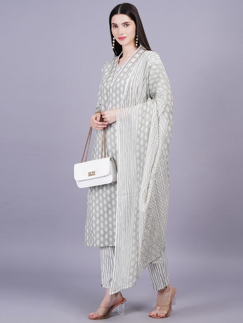women printed three quarter sleeve kurta pant with dupatta set - 21350623 - Standard Image - 1