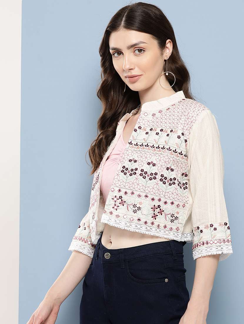 women three quarter sleeves ethnic jacket - 21350854 -  Standard Image - 1