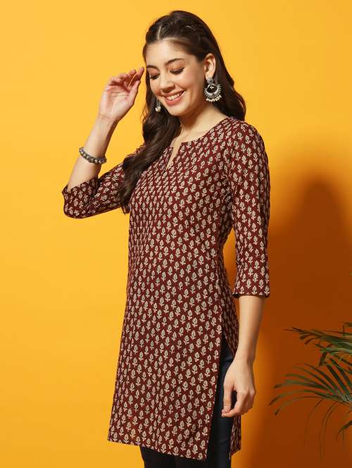women printed notch neck short kurti - 21351149 - Standard Image - 0