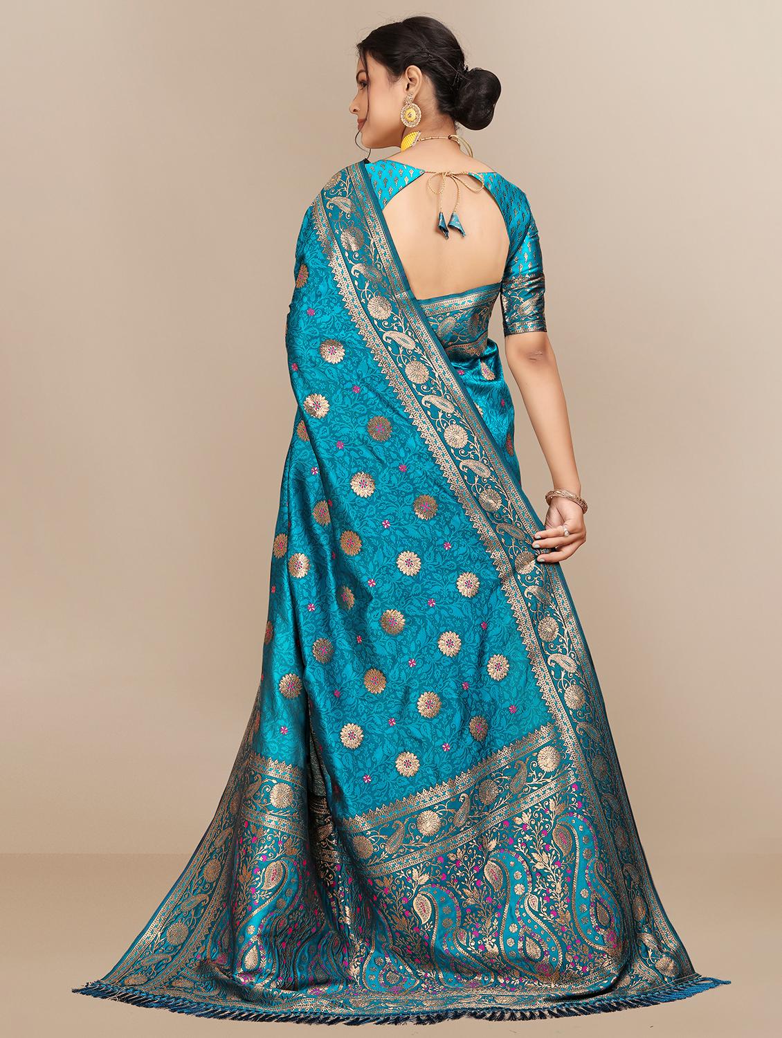 turquoise silk banarasi saree - 21351276 - Standard Image - 1