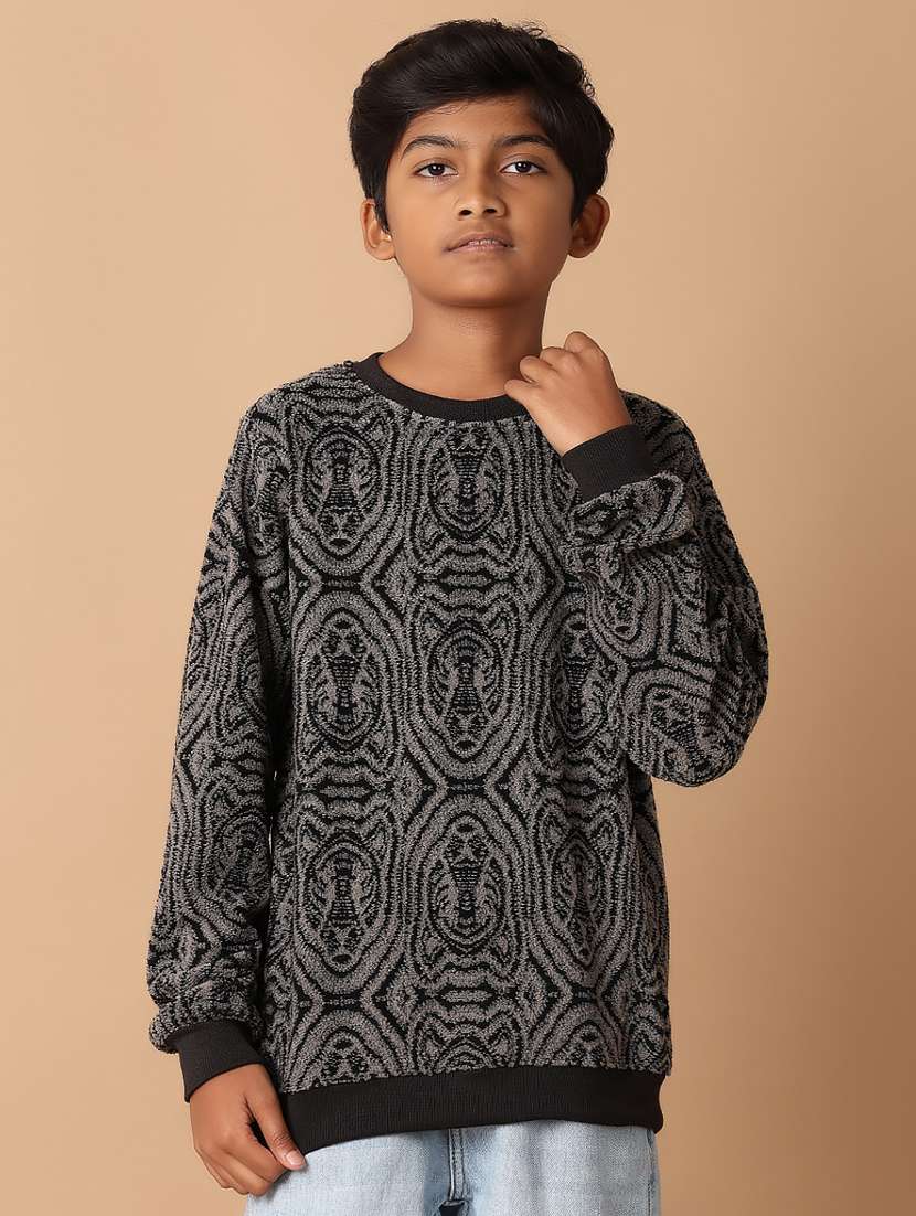 boys self design long sleeve sweater