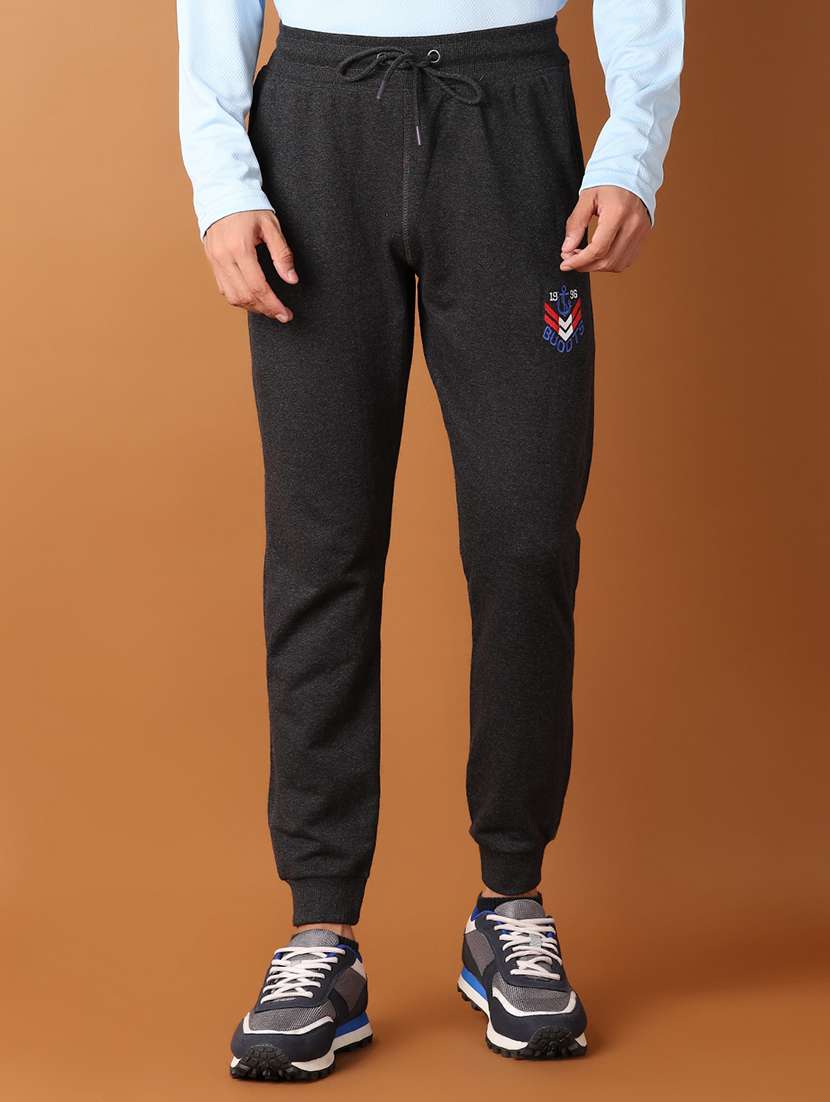 men solid full length joggers