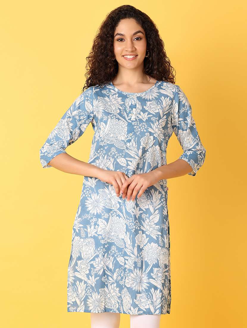 women three quarter sleeve straight kurta