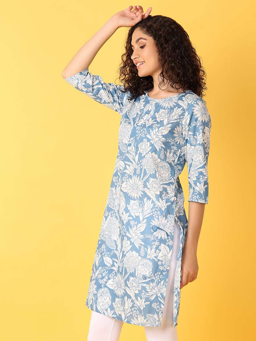 women three quarter sleeve straight kurta - 21351830 -  Standard Image - 1