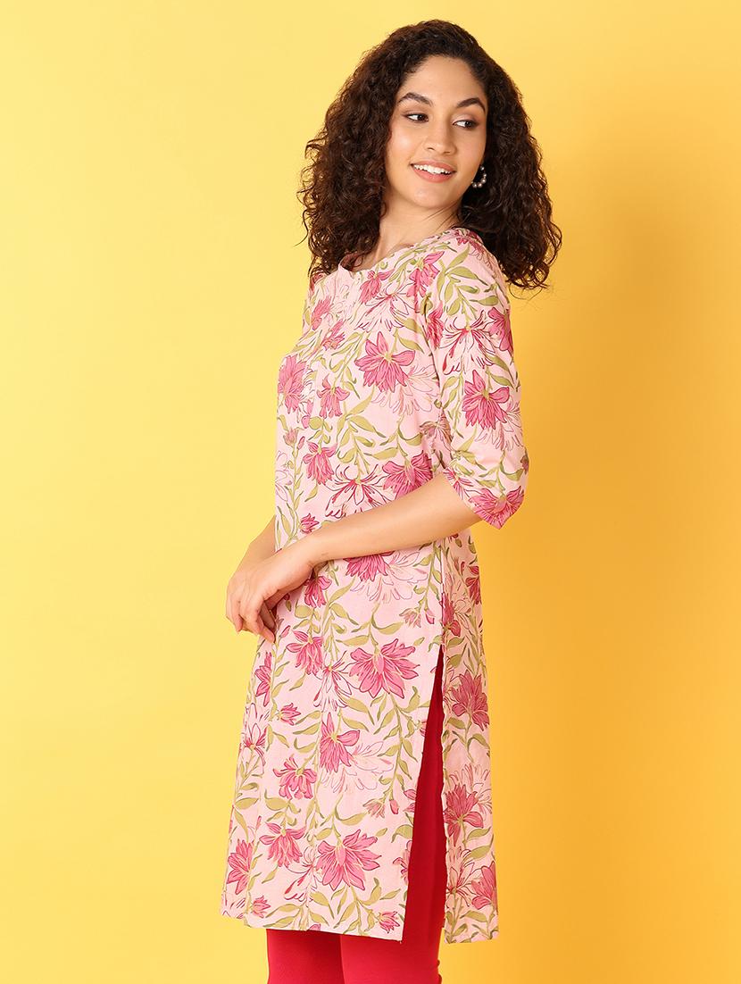 women three quarter sleeve straight kurta - 21351831 - Standard Image - 1