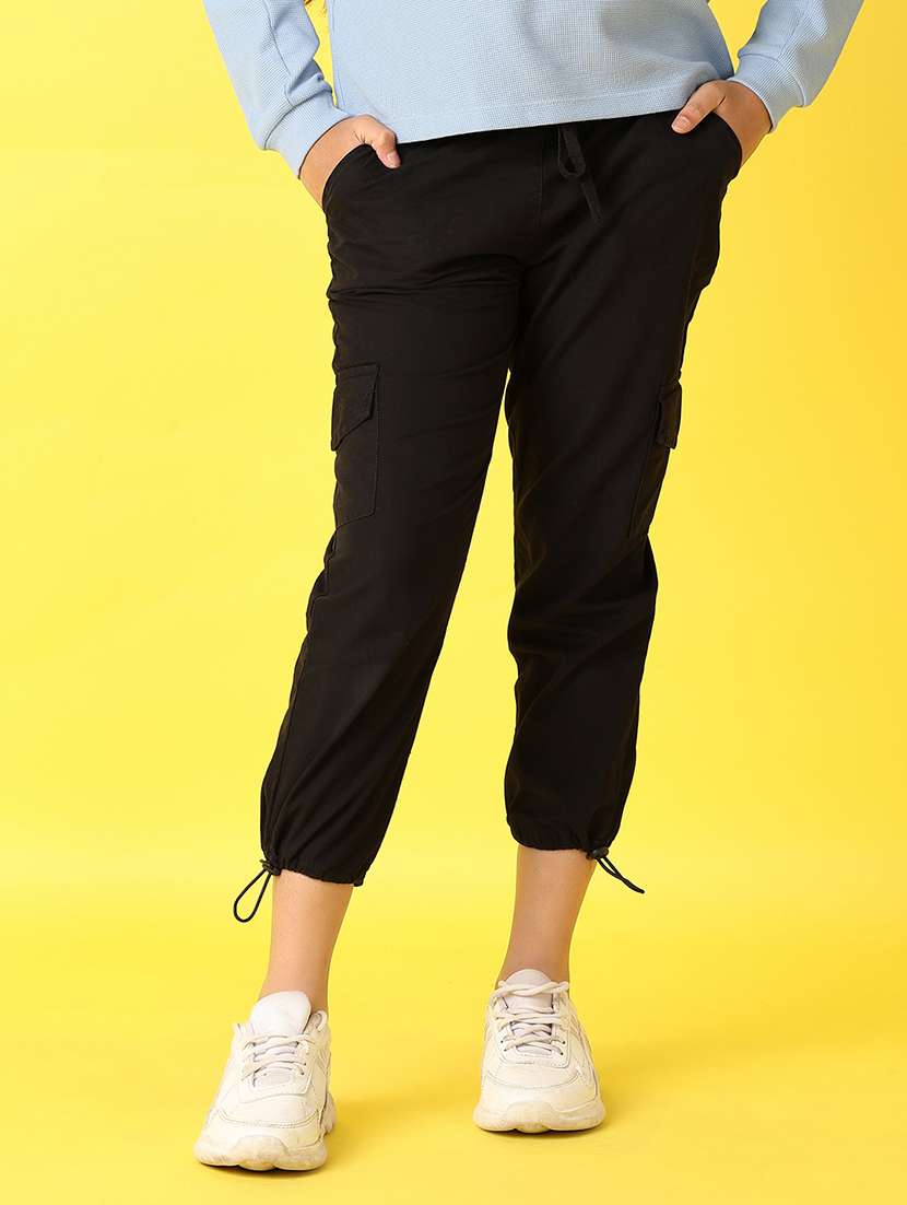 girls black plain joggers - 21351862 -  Standard Image - 1