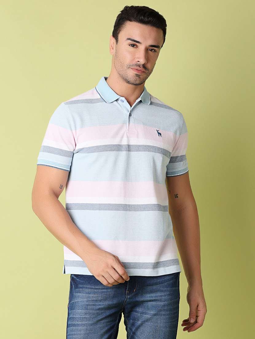 men polo neck stripes short sleeve t-shirt - 21351883 -  Standard Image - 1