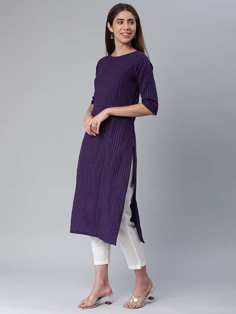 women three quarter sleeve straight kurta - 21351985 - Standard Image - 1