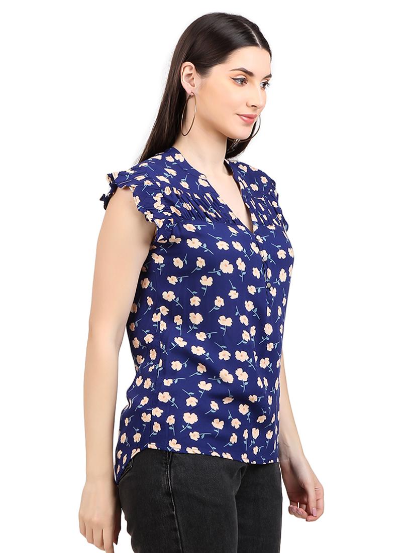 women prnted mandrain neck straight top - 21352083 - Standard Image - 1