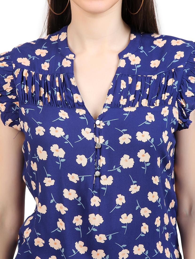 women prnted mandrain neck straight top - 21352083 - Standard Image - 4