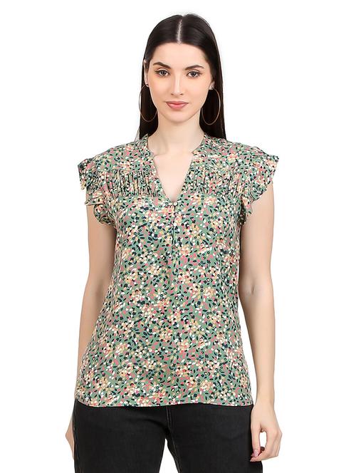 women prnted mandrain neck straight top - 21352084 - Standard Image - 0