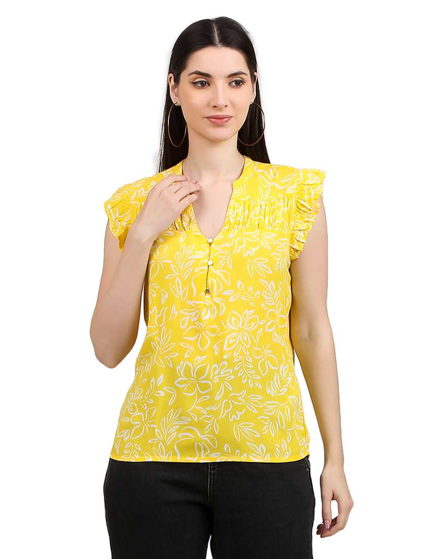 women prnted mandrain neck straight top