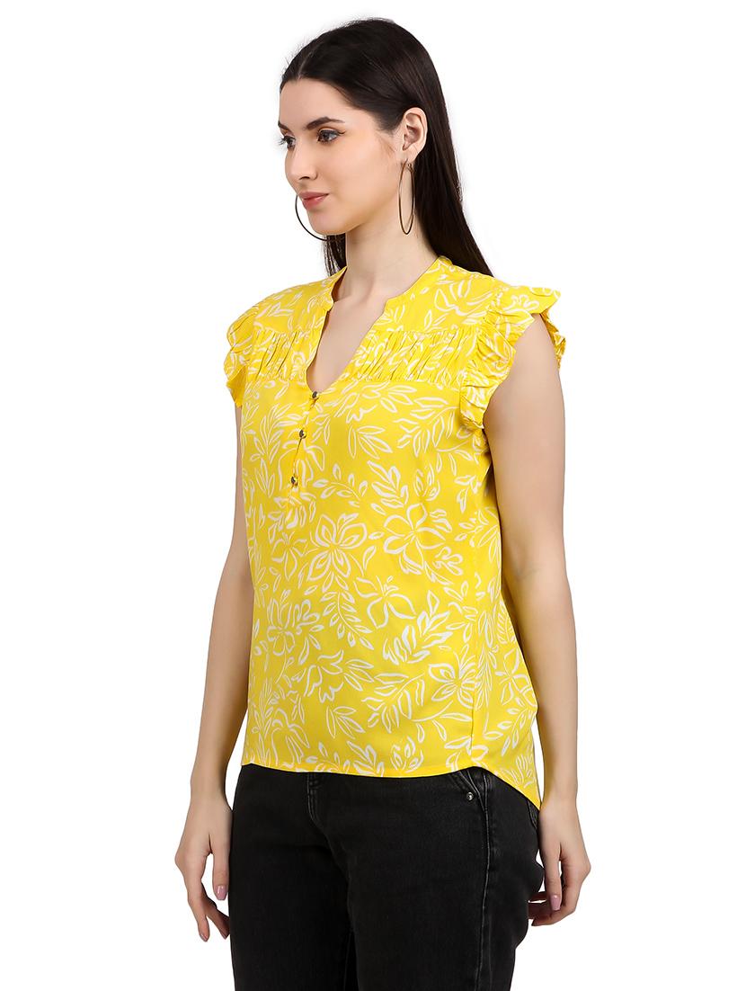 women prnted mandrain neck straight top - 21352092 - Standard Image - 1