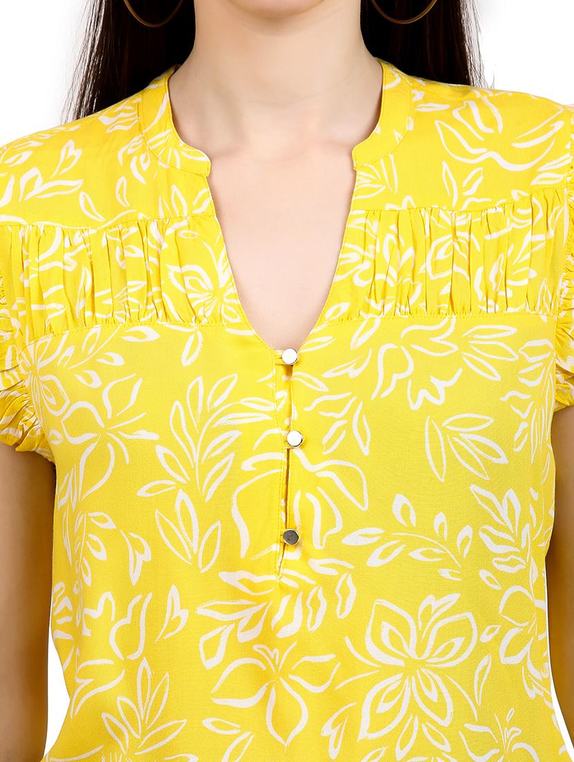 women prnted mandrain neck straight top - 21352092 - Standard Image - 4