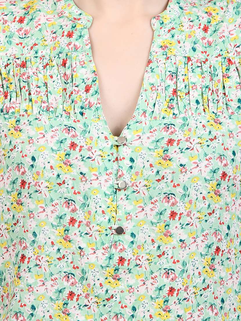 women prnted mandrain neck straight top - 21352095 -  Standard Image - 4