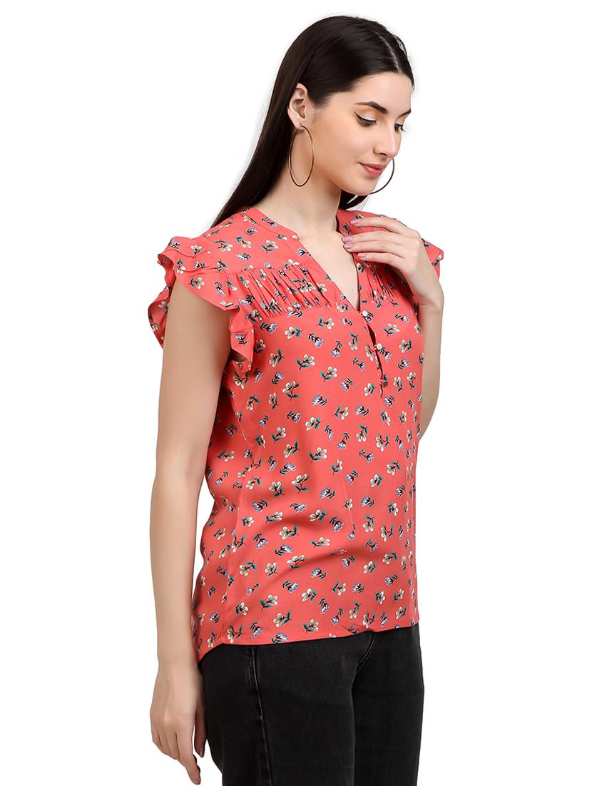 women prnted mandrain neck straight top - 21352096 - Standard Image - 1