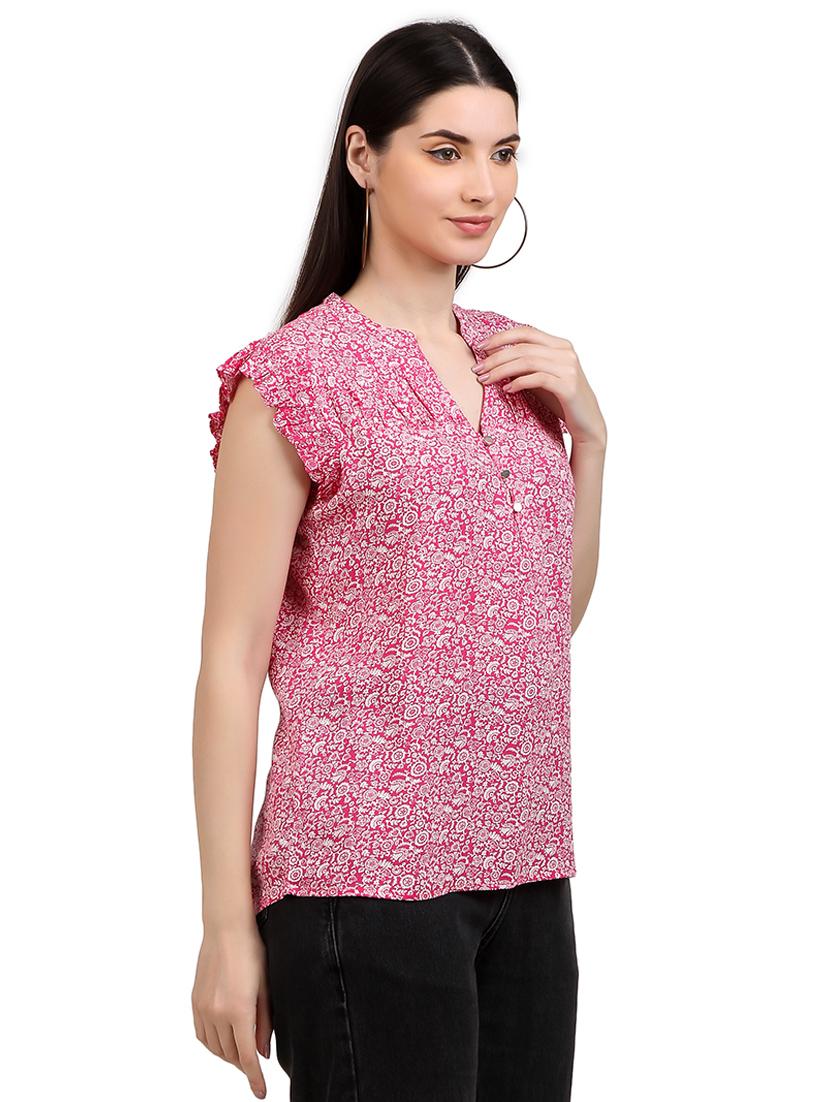 women printed mandrain neck straight top - 21352097 - Standard Image - 1