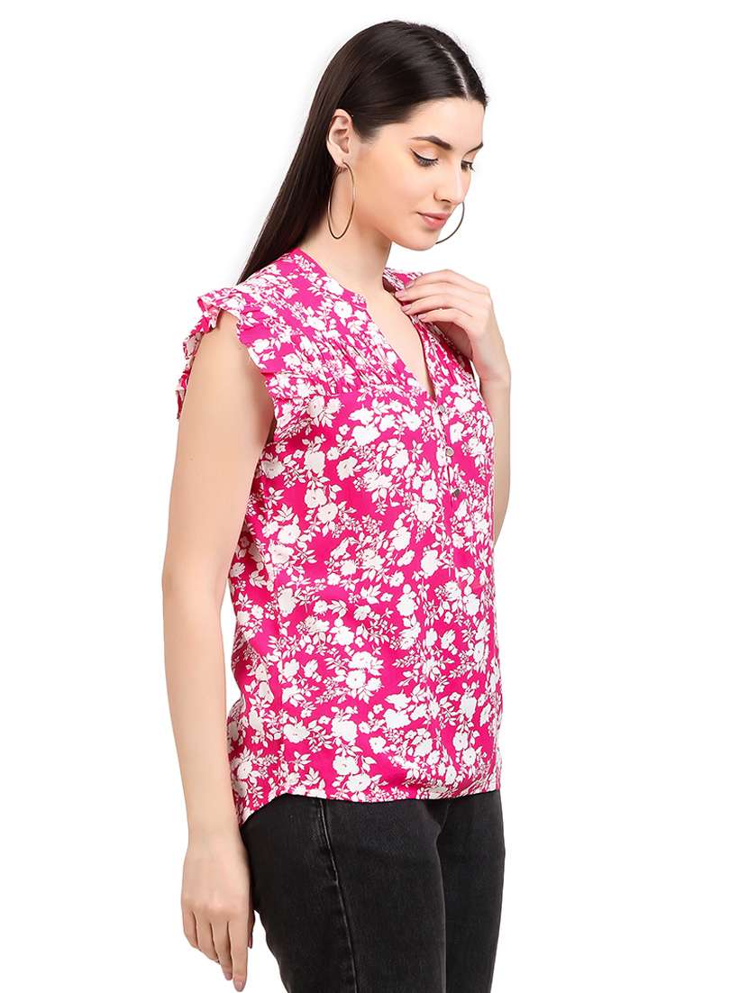 women printed mandrain neck straight  top - 21352098 -  Standard Image - 1