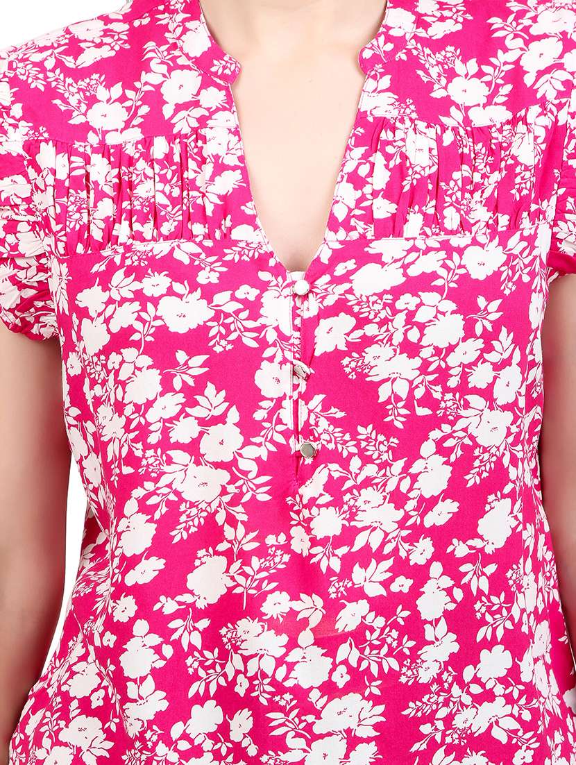 women printed mandrain neck straight  top - 21352098 -  Standard Image - 4