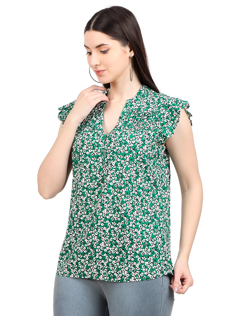 women printed mandrain neck straight top - 21352099 - Standard Image - 1