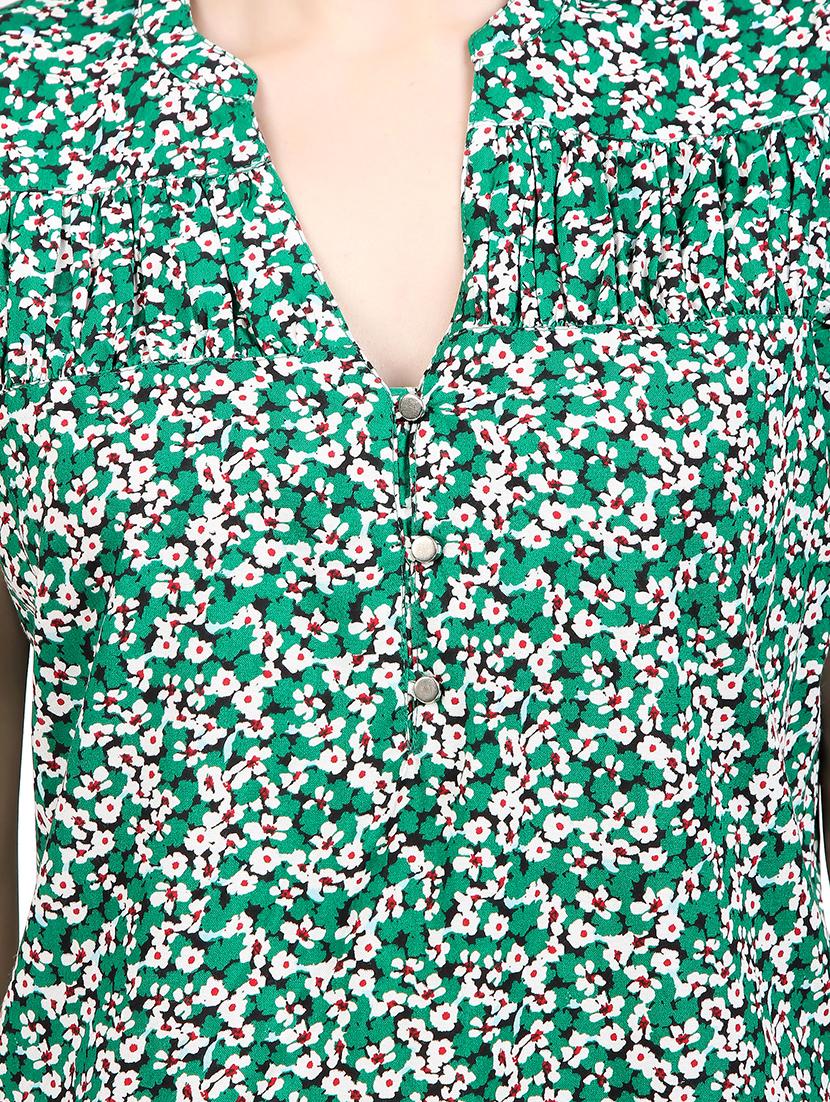 women printed mandrain neck straight top - 21352099 - Standard Image - 4