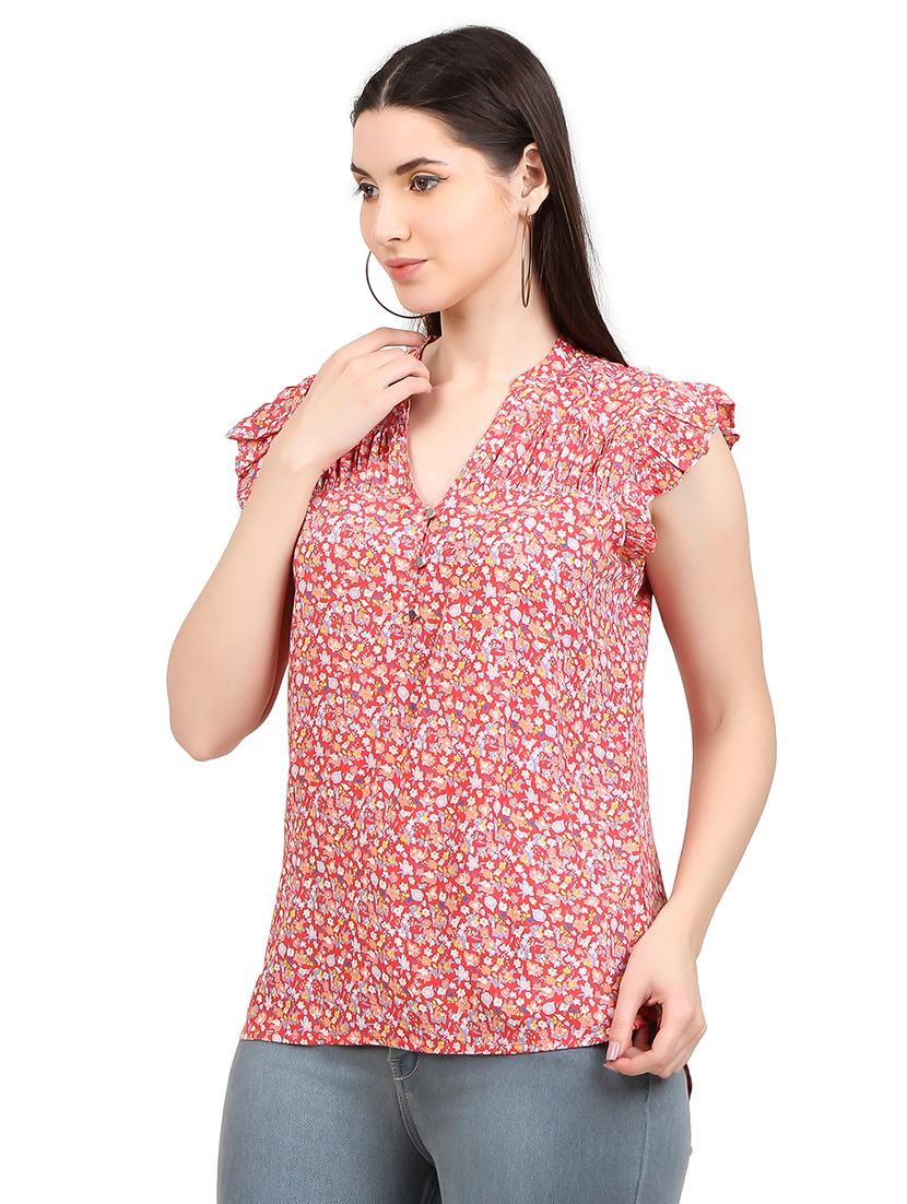 women printed mandrain neck straight top - 21352101 - Standard Image - 1