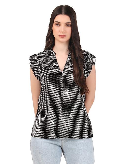 women printed mandrain neck straight top - 21352102 - Standard Image - 0