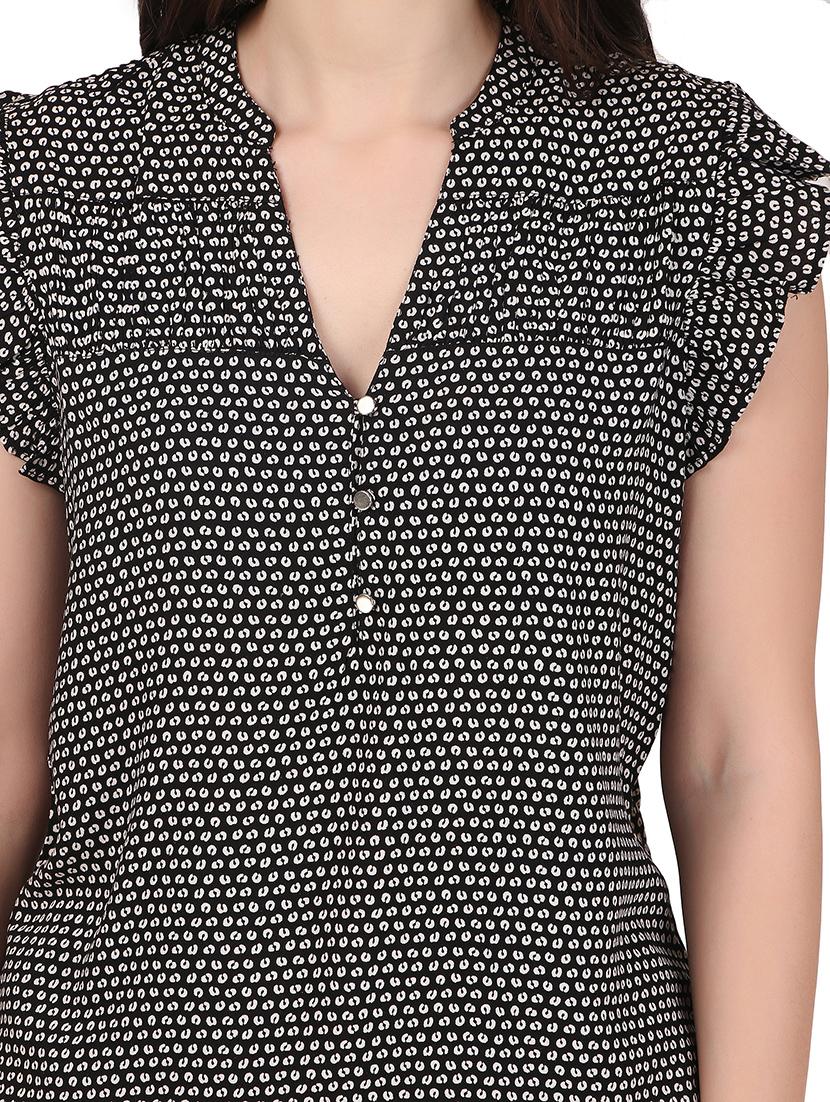 women printed mandrain neck straight top - 21352102 - Standard Image - 4