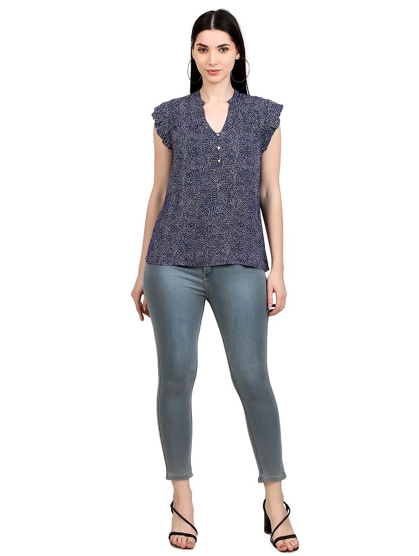 women printed mandrain neck straight top - 21352103 - Standard Image - 4